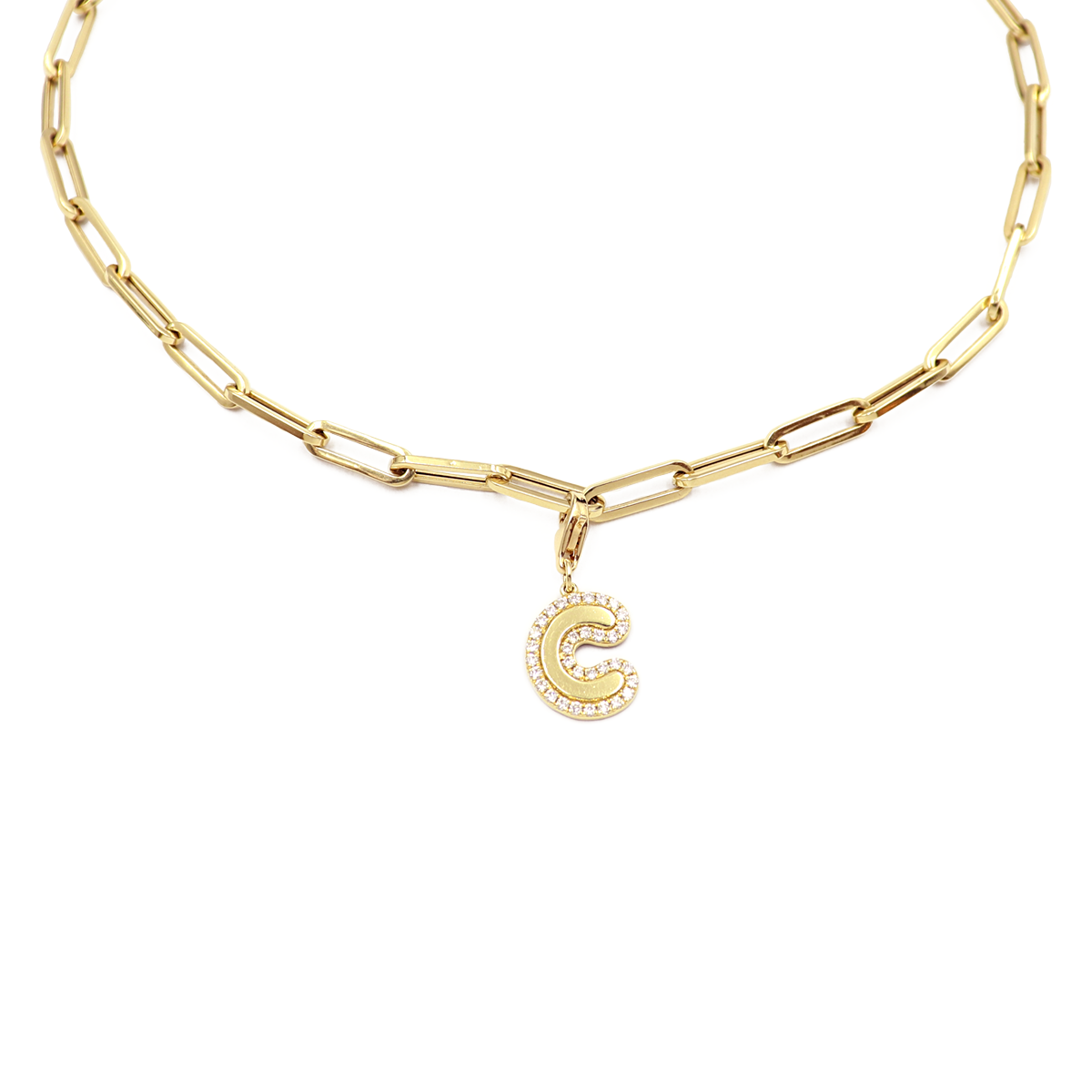 Choker Diamantesta Letra C en Oro Amarillo 18k con Diamantes