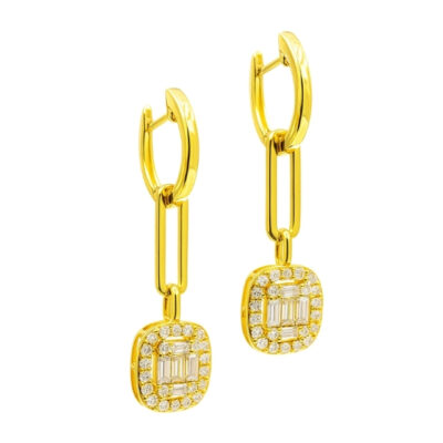 Aretes Diamantesta largos en Oro Amarillo 18 k con dije de diamantes
