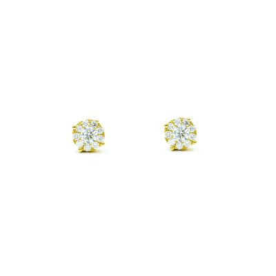 Aretes roseta de diamantes en oro amarillo 18k