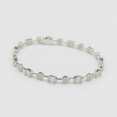 Pulsera en Oro Blanco con Diamantes Baguettes y redondos