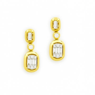 Aretes Diamantesta con Baguettes en Oro Amarillo 18k con Diamantes