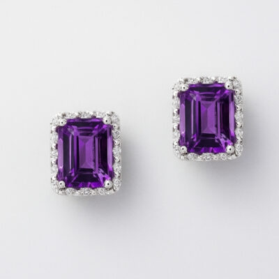 Aretes de Amatista con diamantes en Oro Blanco 18K
