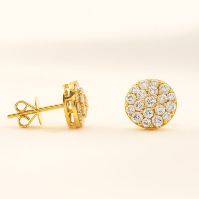 Aretes diamantesta redondos con brillantes en oro amarillo 18k