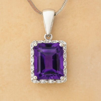 Dije Biru con Amatista y diamantes en Oro Blanco 18K