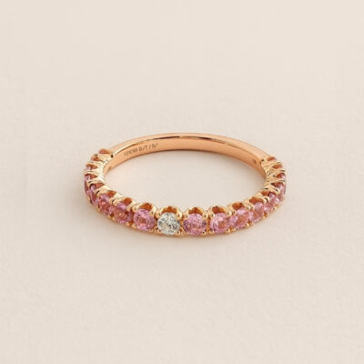 Riviere de Záfiro rosado con un diamante en Oro Rosa 18K