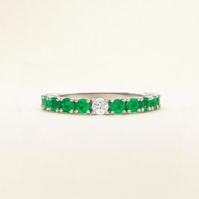 Riviere de Esmeralda con un diamante en Oro Blanco 18K