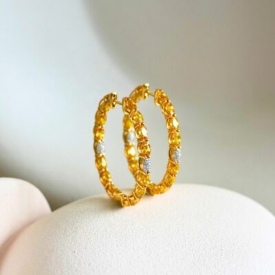 Argollas de Zafiro Amarillo Oval con diamantes  en Oro amarillo 18k