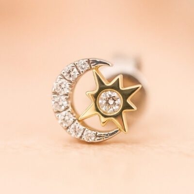 Piercing Oro Amarillo 18K con diamantes en corte brillante modelo luna