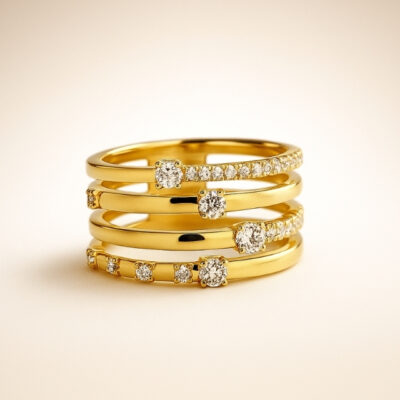 Sortija 4 lineas de brillantes en oro amarillo 18K