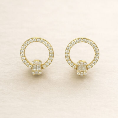 Aretes shapes de diamantes baguettes y brillantes en Oro amarillo 18K