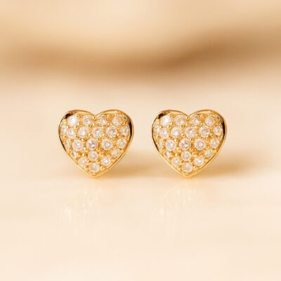 Aretes corazón de diamantes Oro amarillo 18K