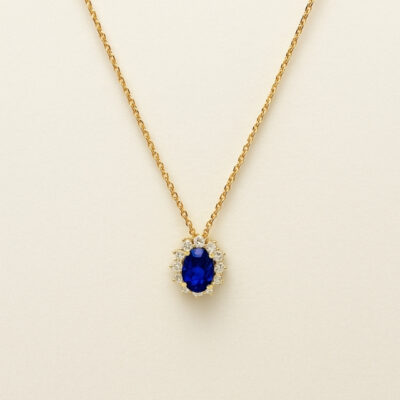 Collar zafiro Oval con diamantes amarillo 18K