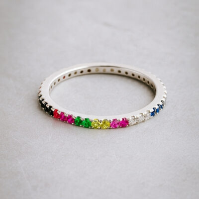 Rivier zafiros de colores en oro blanco 18k