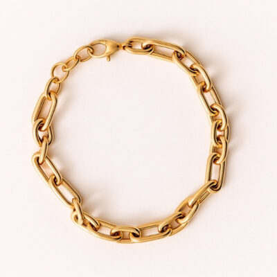 Pulsera Eslabones rectangulares y redondos en Oro Amarillo 18K.