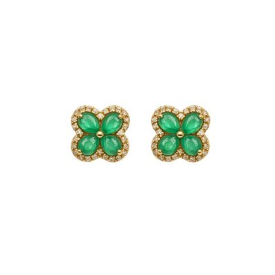 Aretes Trébol de Esmeralda con Diamantes en Oro Amarillo 18K.