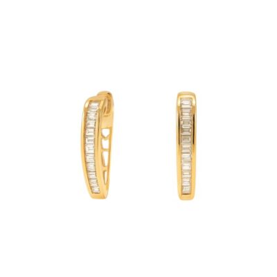 Argollas de Corazón con Diamantes Baguette en Oro Amarillo 18K.