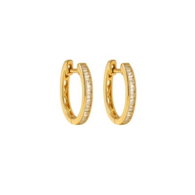 Argollas Pequeñas con Diamantes Baguette en Oro Amarillo 18K.