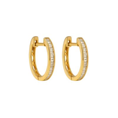 Argollas medianas con Diamantes Baguette en Oro Amarillo 18K.