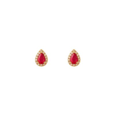Aretes lágrima de Rubí con diamantes en Oro Amarillo 18K.
