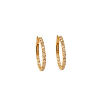 Argollas Ovalada con Diamantes en Oro Amarillo 18K.
