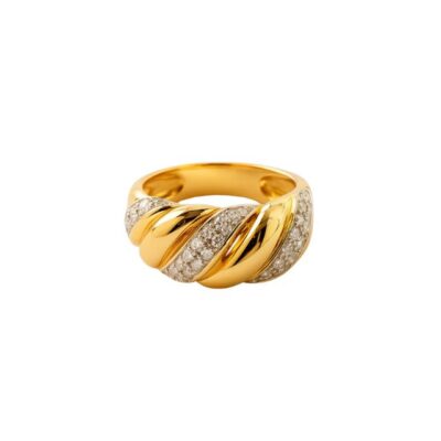 Sortija Trenzada con Brillantes en Oro Amarillo 18K