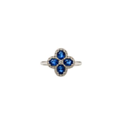 Sortija Trébol de zafiro en Oro Blanco 18K