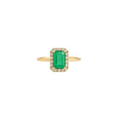 Sortija de esmeralda con diamantes en Oro Amarillo 18K
