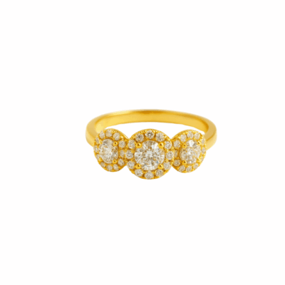 Sortija Tres rosetas de incrustaciones con diamantes en Oro Amarillo 18K