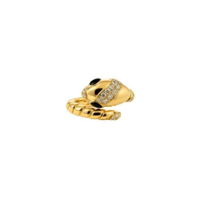 Sortija de serpiente con ónix e incrustaciones con diamantes en Oro Amarillo 18K
