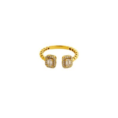 Sortija de bolitas con 2 cuadrados de diamantes en Oro amarillo 18k