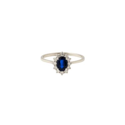 Sortija Lady Di de Zafiro con Diamantes en Oro Blanco 18k