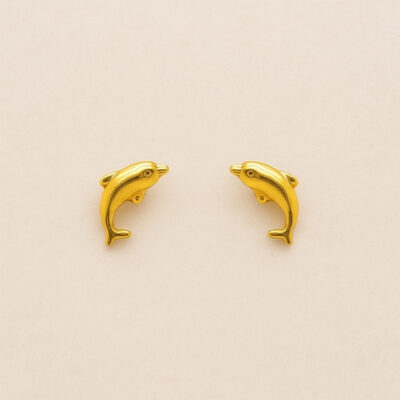 Aretes Kids Delfin en Oro Amarillo 18k