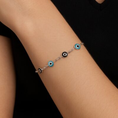 Pulsera ojo turco celeste y azul en Plata 925
