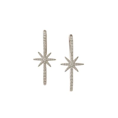 Argollas cuadradas con estrellas de circones en Plata 925.