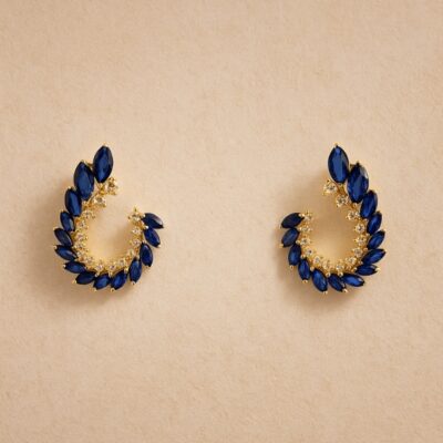 Aretes de zafiro navette y diamantes en Oro Amarillo 18k