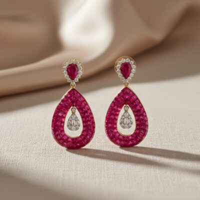 Aretes de rubíes y diamantes en Oro Amarillo 18k