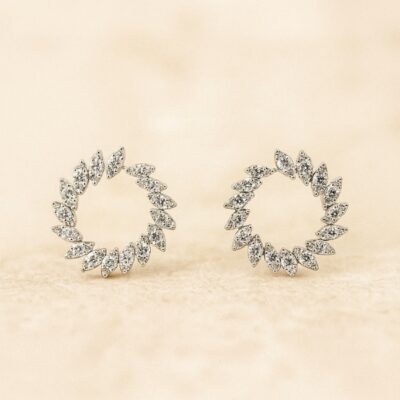 Aretes Círculo de diamantes en Oro Blanco 18k