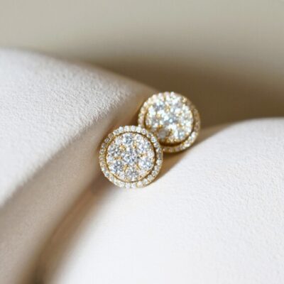 Aretes roseta de diamantes en Oro amarillo 18k