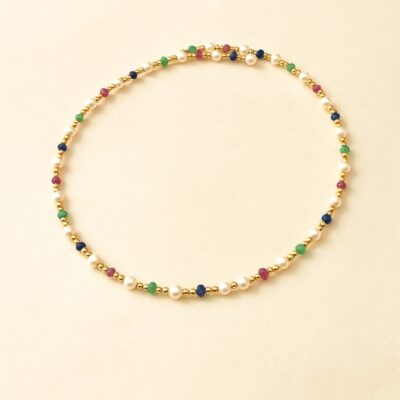 Collar con perlas y zafiros de colores en Oro Amarillo 18k