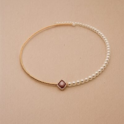 Collar con perlas, zafiros y diamantes de colores en Oro Amarillo 18k