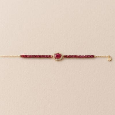 Pulsera de rubíes con borde de diamantes en oro amarillo 18k