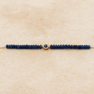 Pulsera de zafiro con borde de diamantes en oro amarillo 18k