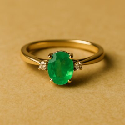 Sortija de esmeralda y diamantes en Oro Amarillo 18k