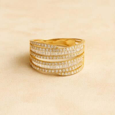 Sortija doble linea de diamantes en Oro Amarillo 18k
