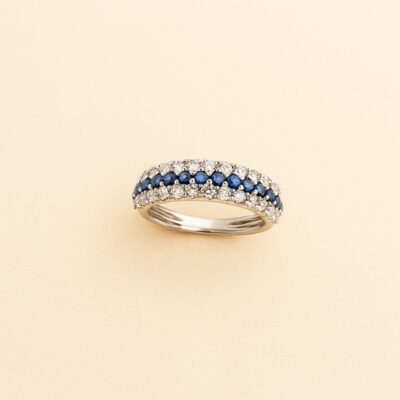 Sortija de zafiros & diamantes en Oro Blanco 18k