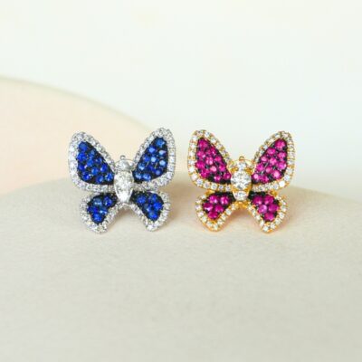 Aretes Mariposa de rubí o zafiros en oro amarillo 18k u oro blanco 18k