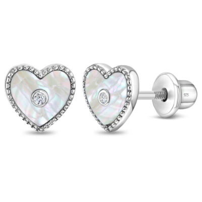 Aretes de corazón de nácar en plata 925