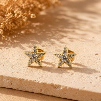 Aretes estrellas de circones en plata 925