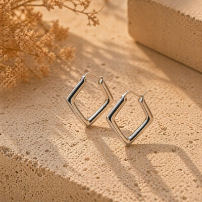 Argollas rombo en plata 925