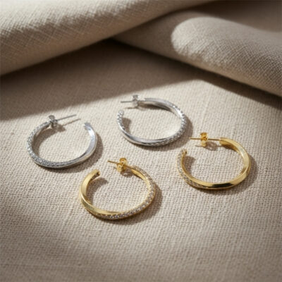 Argollas de circones en plata o bañadas